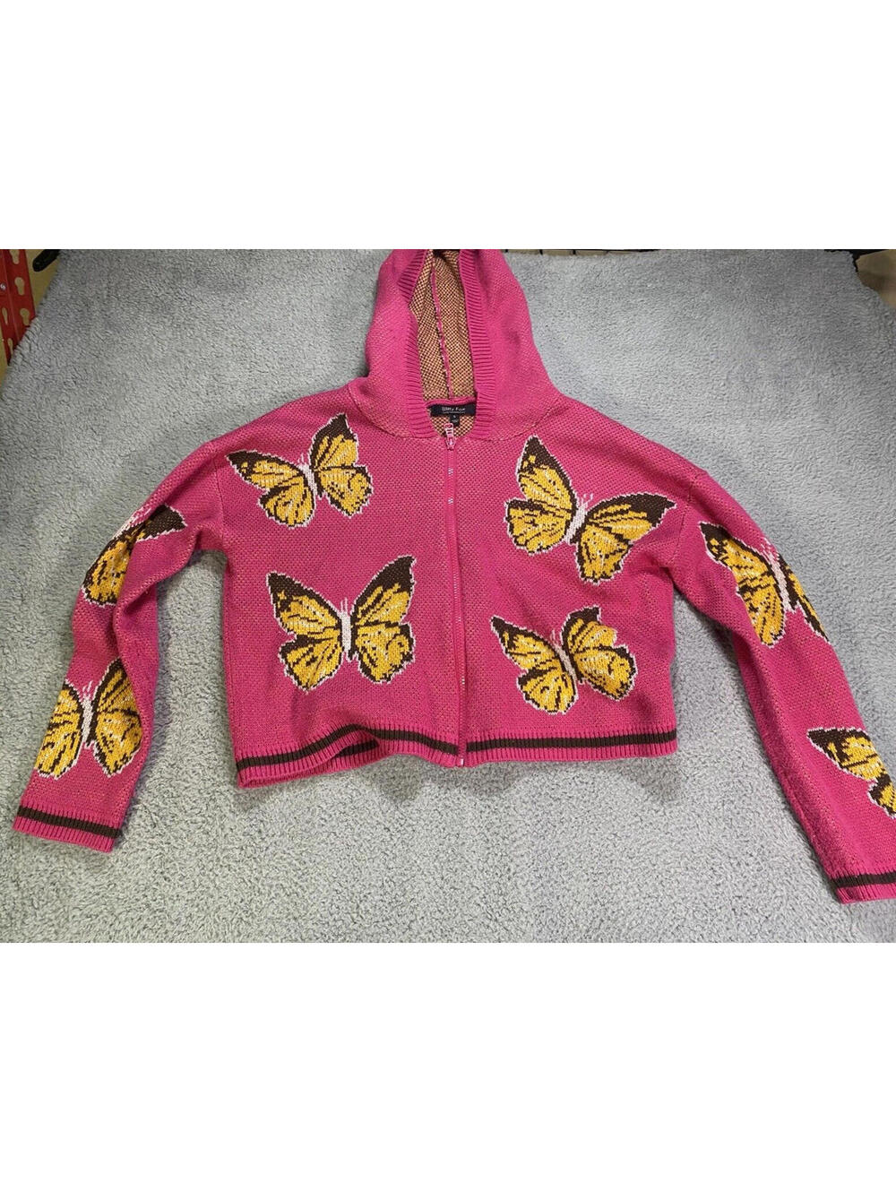 Witty Fox Women Sweater Small Knitted Pink Butterflies